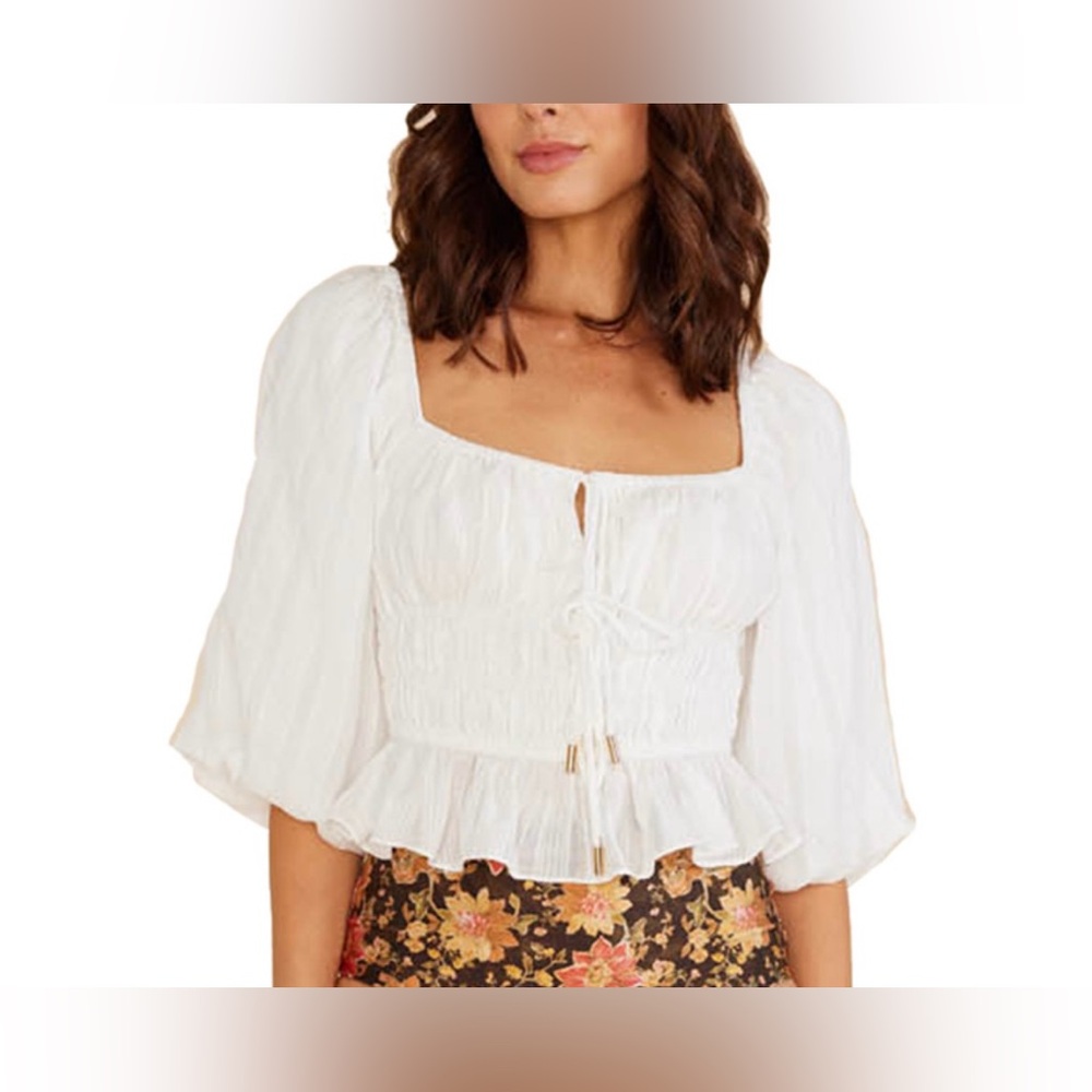 MinkPink - NWT | Revolve White Norah Top Tie Front | Sz Lg | Made in Australia - Picture 4 of 17